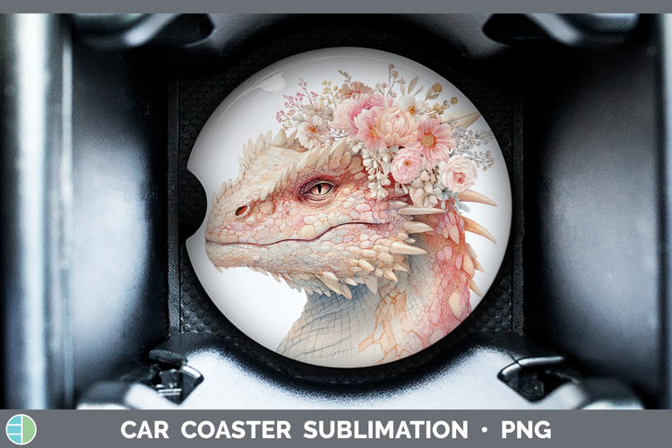 Dragon Animals Floral Crown Car Coaster Sublimation Design
