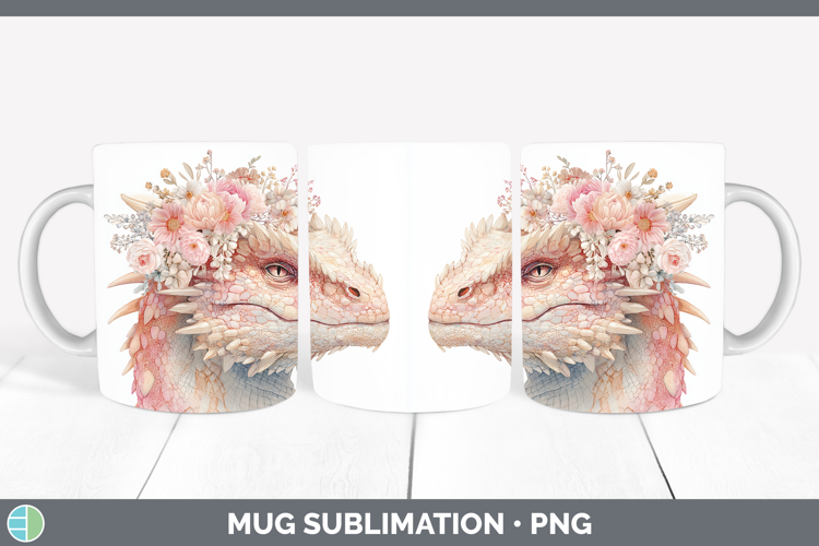 Dragon Animals Floral Crown Mug Wrap Sublimation Design