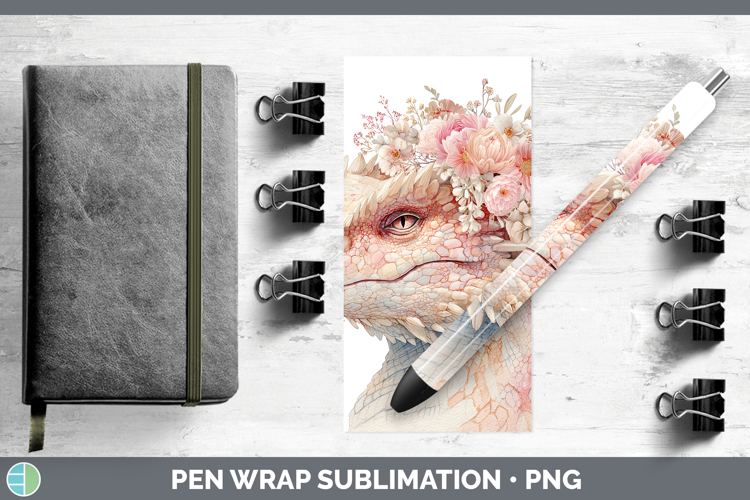 Dragon Animals Floral Crown Pen Wrap Sublimation Design