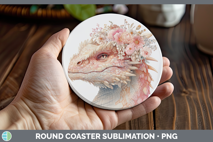 Dragon Animals Floral Crown Round Coaster Sublimation Design
