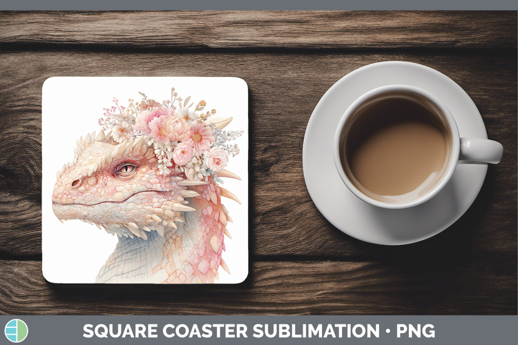 Dragon Animals Floral Crown Square Coaster Sublimation Desig