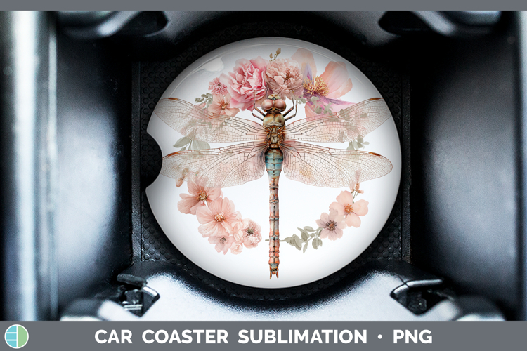 Dragonfly Animals Floral Crown Car Coaster Sublimation Desig
