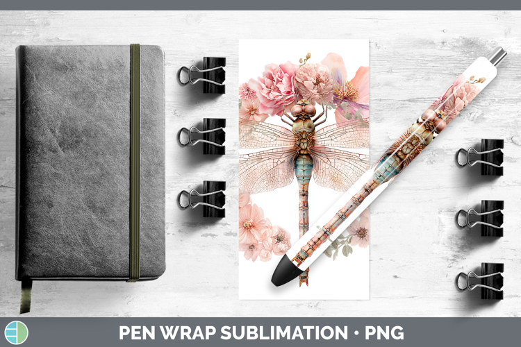 Dragonfly Animals Floral Crown Pen Wrap Sublimation Design