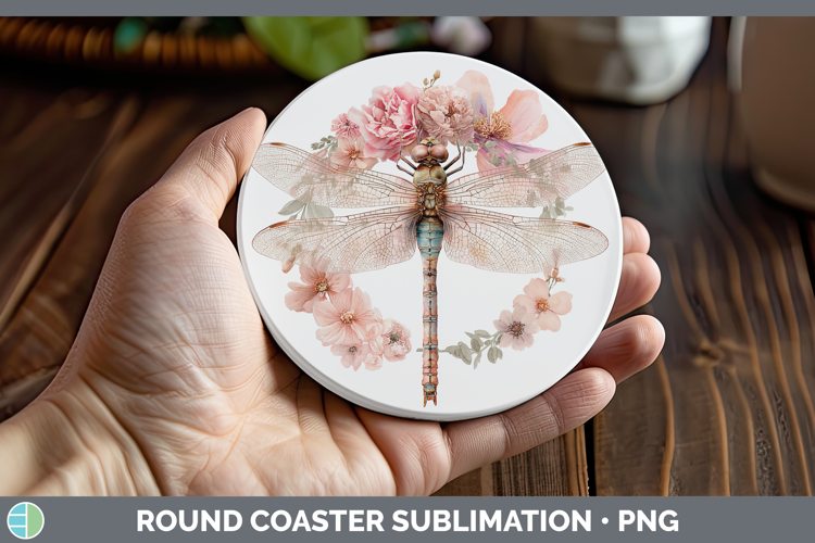 Dragonfly Animals Floral Crown Round Coaster Sublimation Des