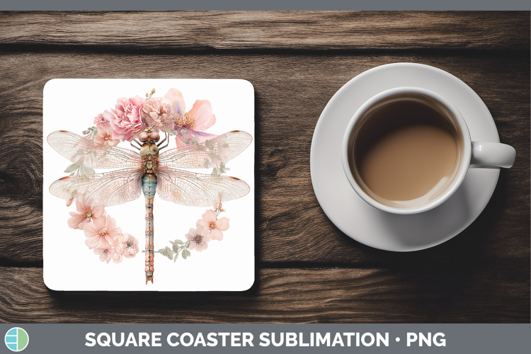 Dragonfly Animals Floral Crown Square Coaster Sublimation De