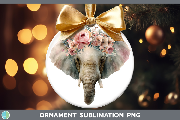 Elephant Animals Floral Crown Ornament Sublimation Design