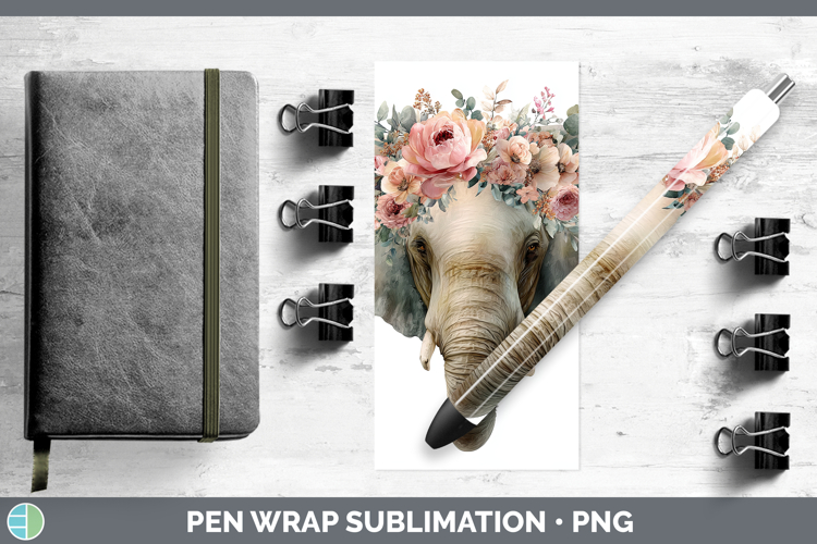 Elephant Animals Floral Crown Pen Wrap Sublimation Design