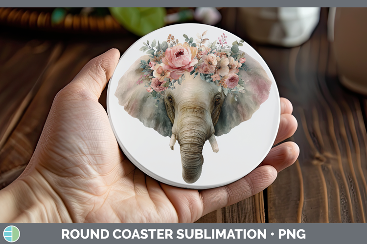 Elephant Animals Floral Crown Round Coaster Sublimation Desi