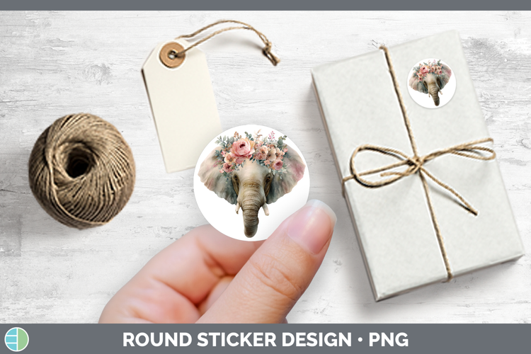 Elephant Animals Floral Crown Stickers Design