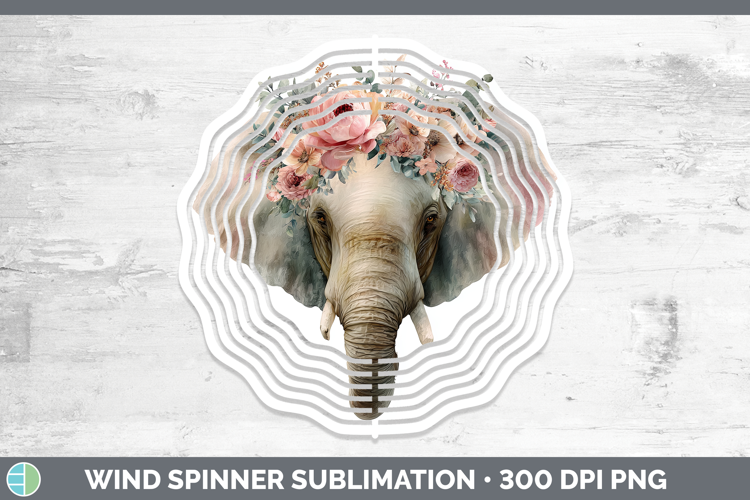 Elephant Animals Floral Crown Wind Spinner Sublimation Desig