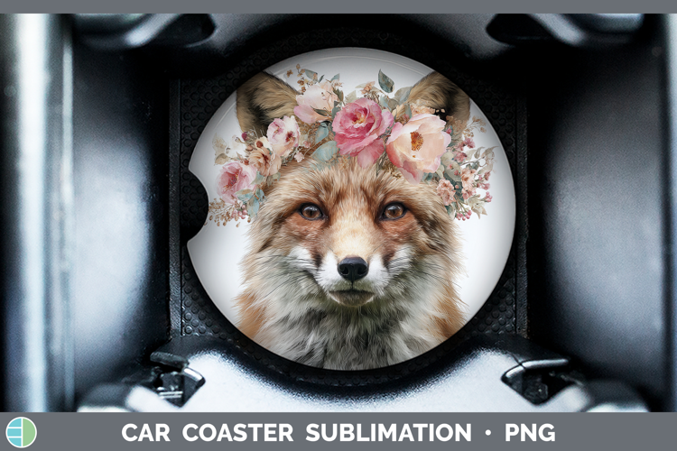 Fox Animals Floral Crown Car Coaster Sublimation Design