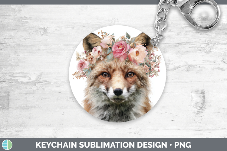 Fox Animals Floral Crown Keychain Sublimation Design