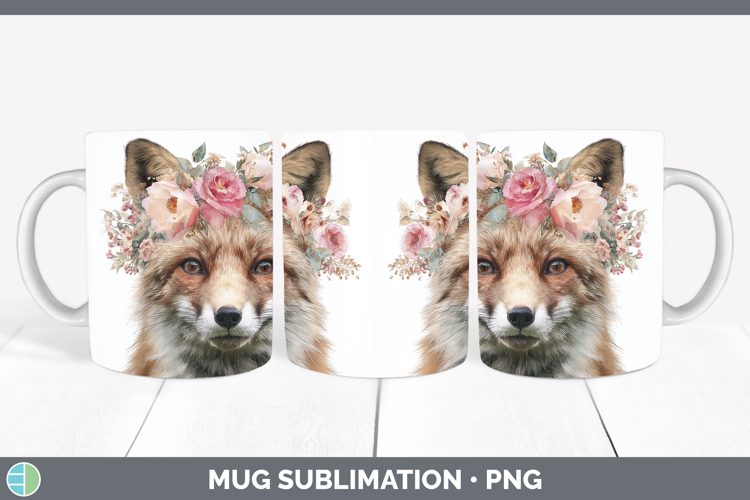 Fox Animals Floral Crown Mug Wrap Sublimation Design