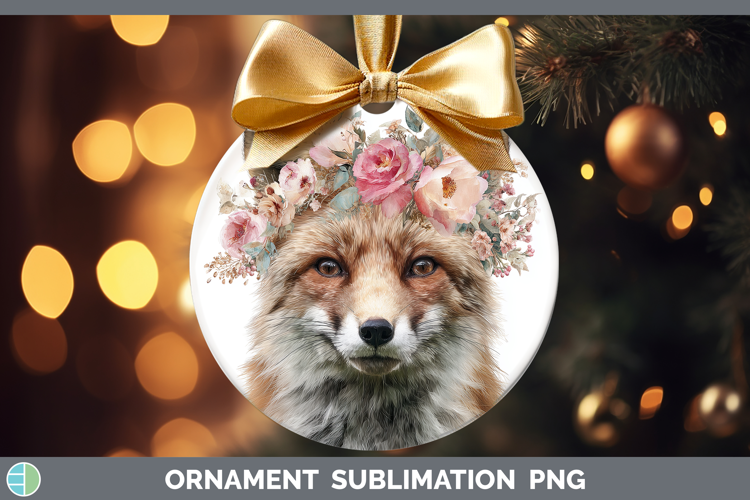 Fox Animals Floral Crown Ornament Sublimation Design