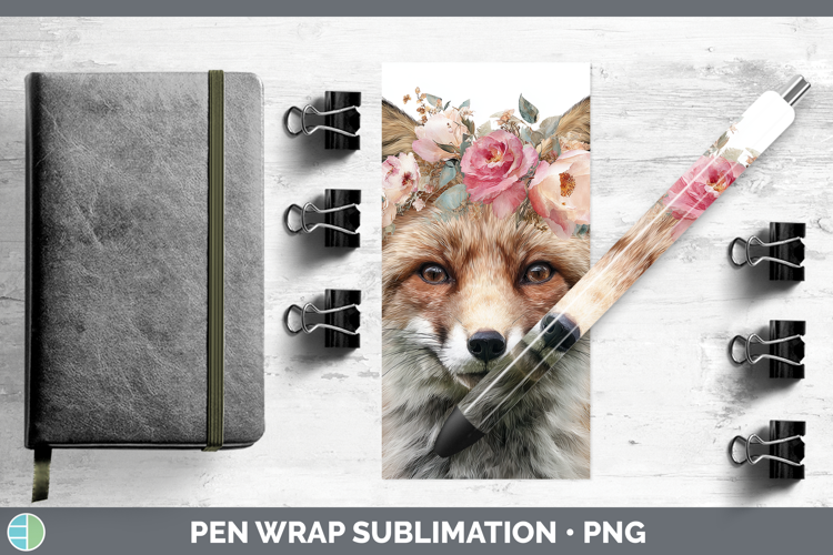 Fox Animals Floral Crown Pen Wrap Sublimation Design