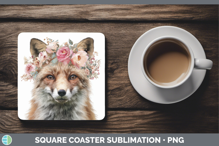 Fox Animals Floral Crown Square Coaster Sublimation Design