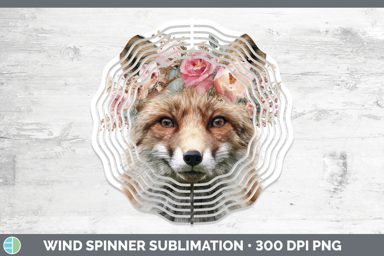 Fox Animals Floral Crown Wind Spinner Sublimation Design