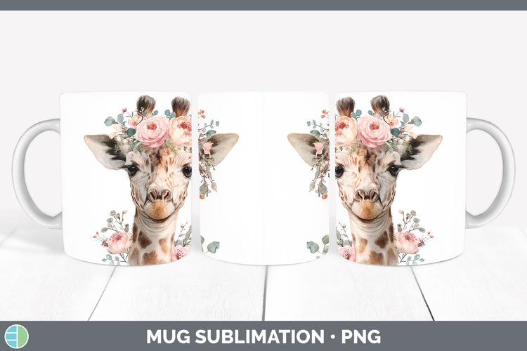 Giraffe Animals Floral Crown Mug Wrap Sublimation Design