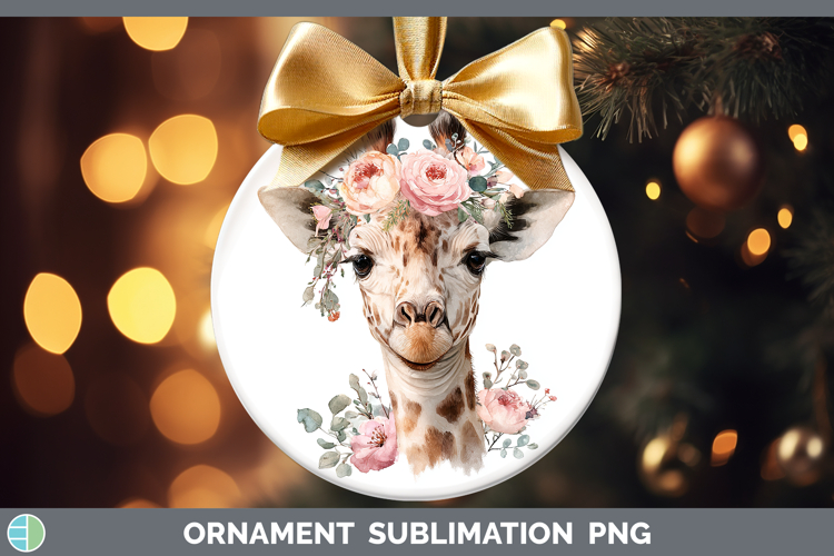 Giraffe Animals Floral Crown Ornament Sublimation Design