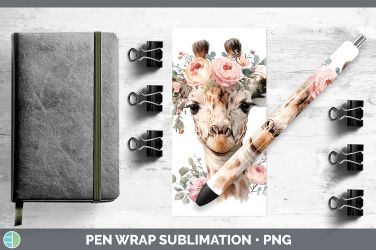 Giraffe Animals Floral Crown Pen Wrap Sublimation Design