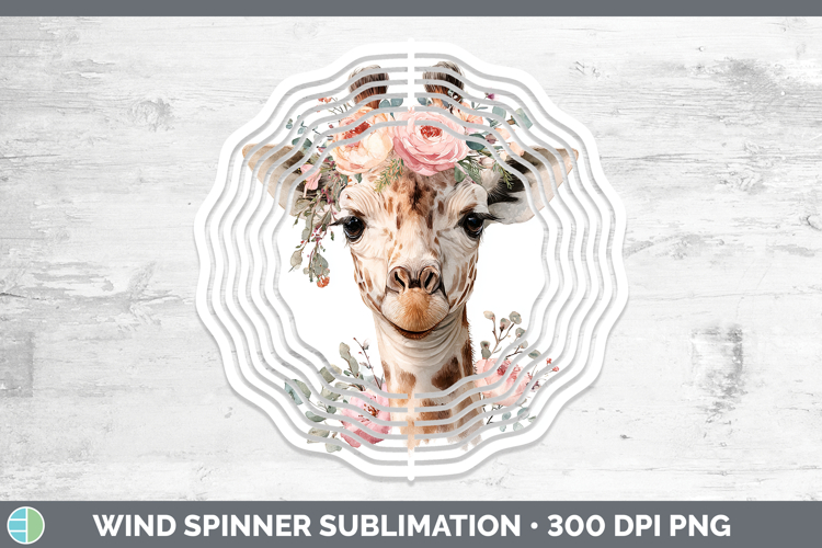 Giraffe Animals Floral Crown Wind Spinner Sublimation Design