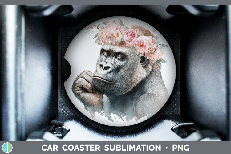 Gorilla Animals Floral Crown Car Coaster Sublimation Design