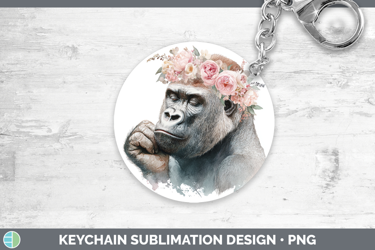 Gorilla Animals Floral Crown Keychain Sublimation Design