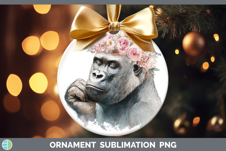 Gorilla Animals Floral Crown Ornament Sublimation Design