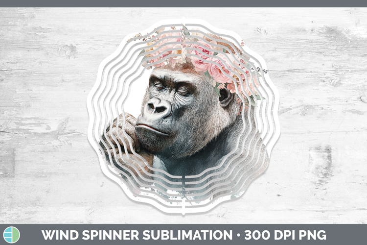 Gorilla Animals Floral Crown Wind Spinner Sublimation Design