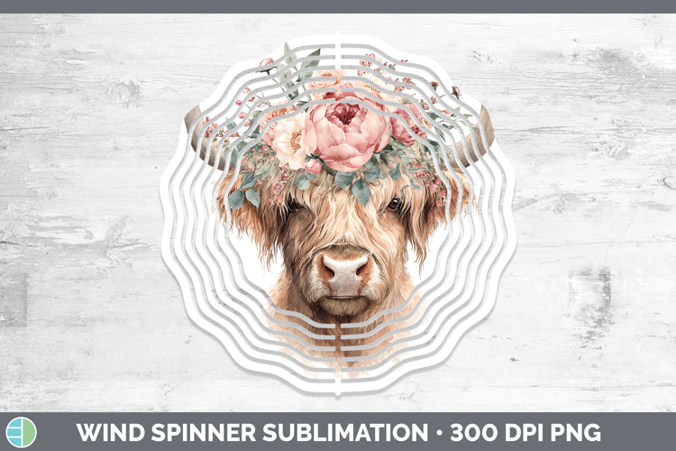 Highland Cow Animals Floral Crown Wind Spinner Sublimation D