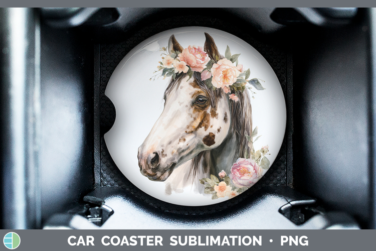 Horse Animals Floral Crown Car Coaster Sublimation Design