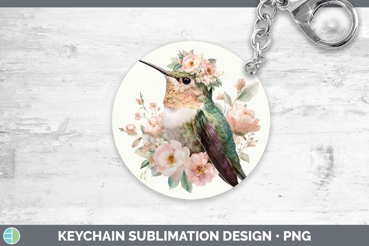 Hummingbird Animals Floral Crown Keychain Sublimation Design