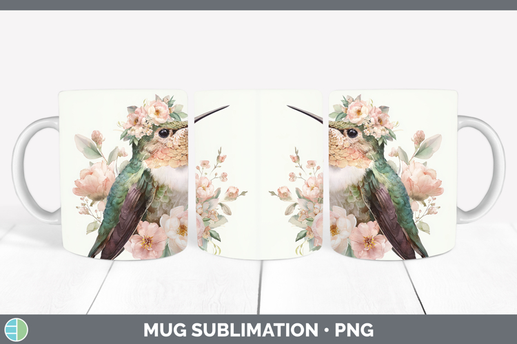 Hummingbird Animals Floral Crown Mug Wrap Sublimation Design