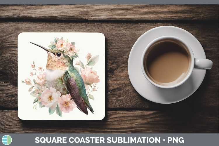 Hummingbird Animals Floral Crown Square Coaster Sublimation