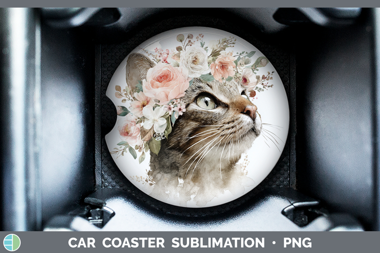 Kitten Animals Floral Crown Car Coaster Sublimation Design