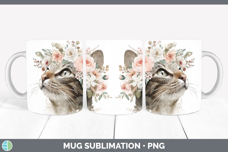 Kitten Animals Floral Crown Mug Wrap Sublimation Design