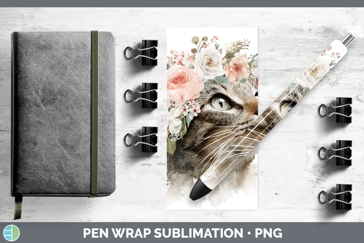 Kitten Animals Floral Crown Pen Wrap Sublimation Design