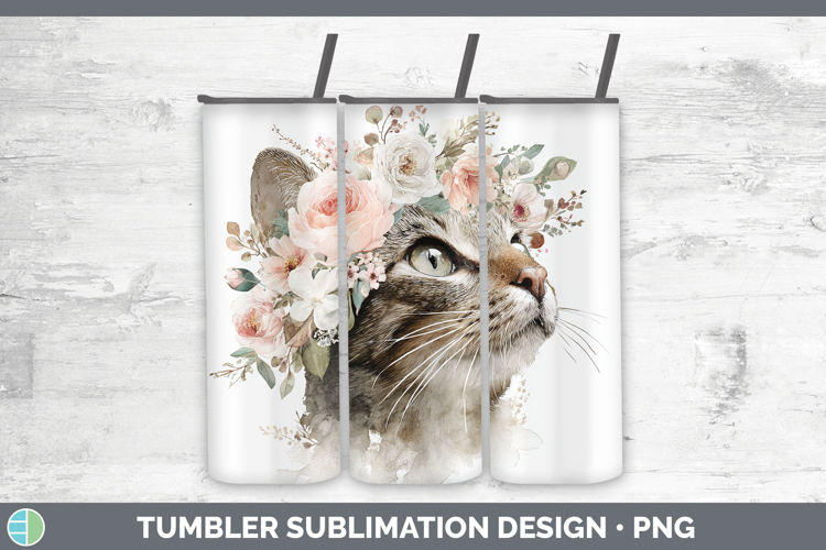 Kitten Animals Floral Crown Tumbler Sublimation Design
