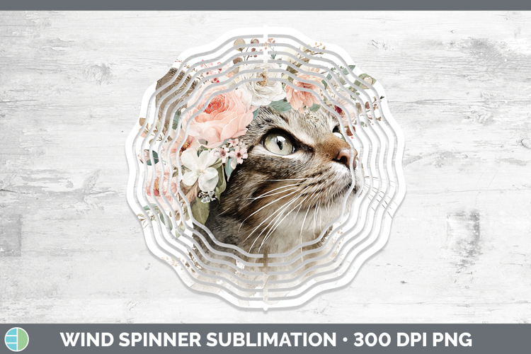Kitten Animals Floral Crown Wind Spinner Sublimation Design