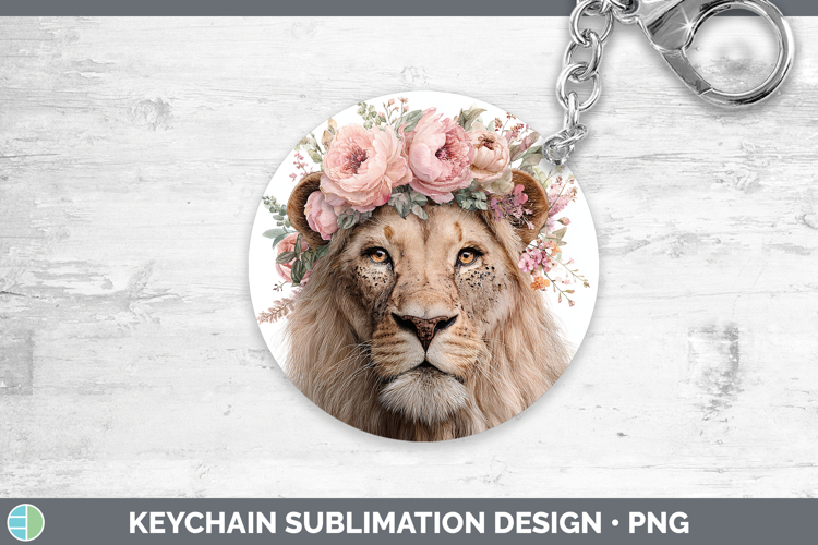 Lion Animals Floral Crown Keychain Sublimation Design