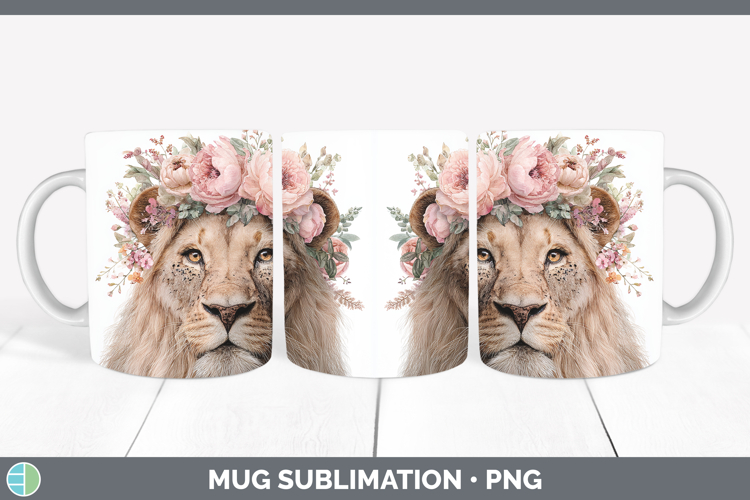 Lion Animals Floral Crown Mug Wrap Sublimation Design