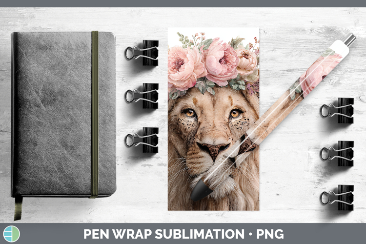 Lion Animals Floral Crown Pen Wrap Sublimation Design
