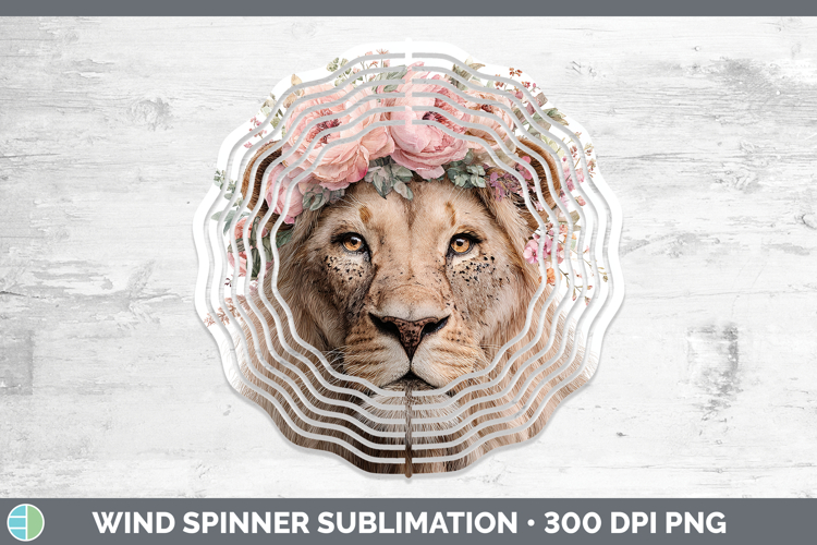 Lion Animals Floral Crown Wind Spinner Sublimation Design