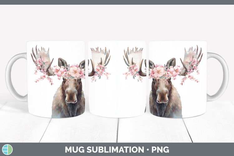 Moose Animals Floral Crown Mug Wrap Sublimation Design