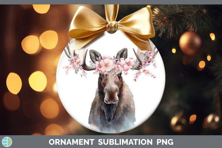 Moose Animals Floral Crown Ornament Sublimation Design