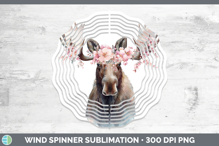 Moose Animals Floral Crown Wind Spinner Sublimation Design