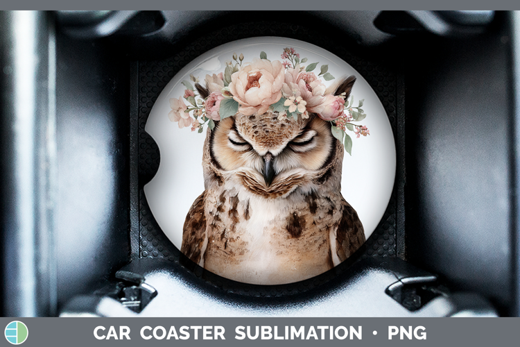 Owl Animals Floral Crown Car Coaster Sublimation Design