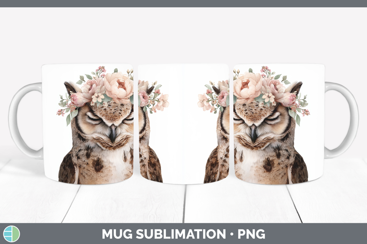 Owl Animals Floral Crown Mug Wrap Sublimation Design