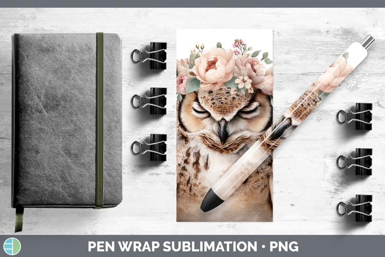 Owl Animals Floral Crown Pen Wrap Sublimation Design