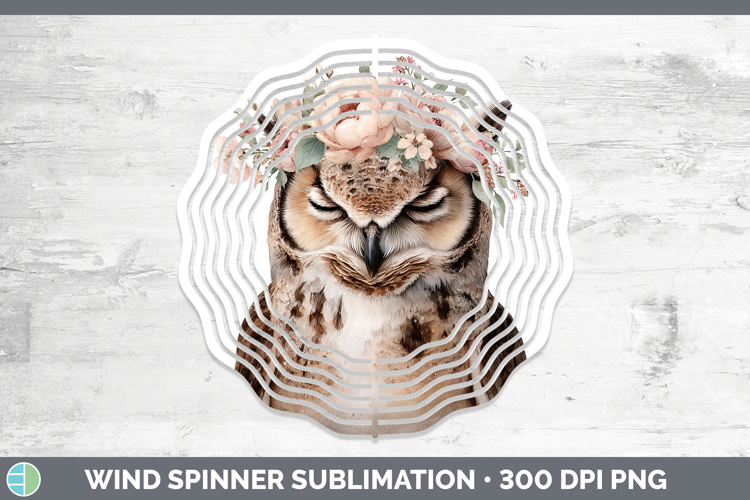 Owl Animals Floral Crown Wind Spinner Sublimation Design